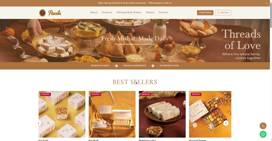 Pawan Sweets website preview